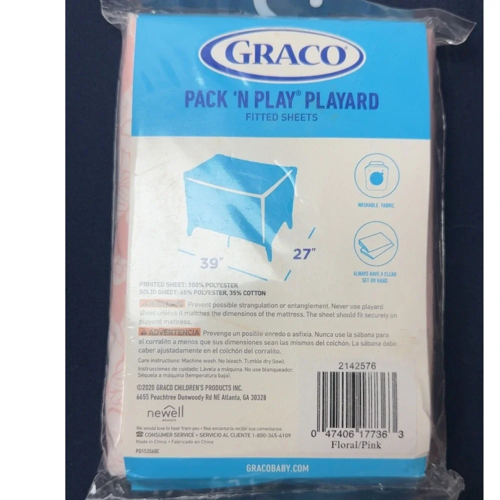 NWT Graco | Floral/Pink Pack n Play Playard Fitted Sheets 2 Pack 27x39